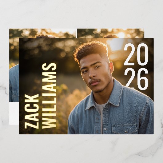 Modern Bold PhotoPop Graduation Folieneinladung (Vorderseite/Rückseite)