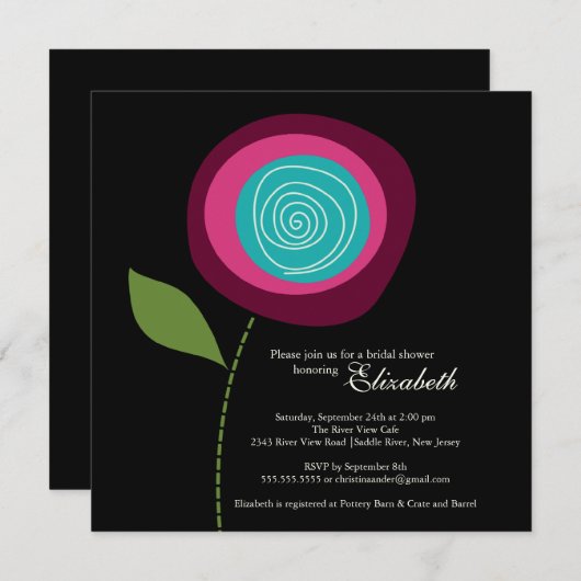 Modern Bold Pink Blume Brautdusche Einladung (Vorne/Hinten)