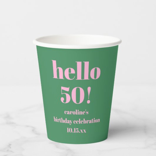 Modern Bold Pink Green 50th Birthday Custom Pappbecher (Vorderseite)