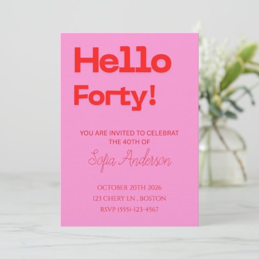 Modern Bold Pink Red Birthday Invitation Einladung (Stehend Vorderseite)