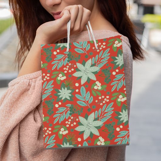 Modern Bold Red Floral Frohe Weihnachten froh Mittlere Geschenktüte