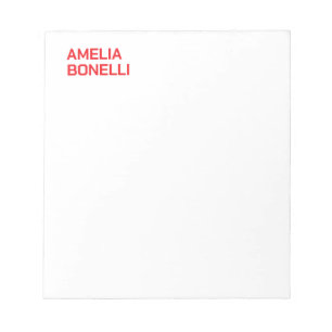 Modern Bold Red Name Minimalistisch Beruflich Notizblock