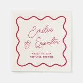 Modern Bold Red Wavy Frame Retro Wedding Serviette (Vorderseite)
