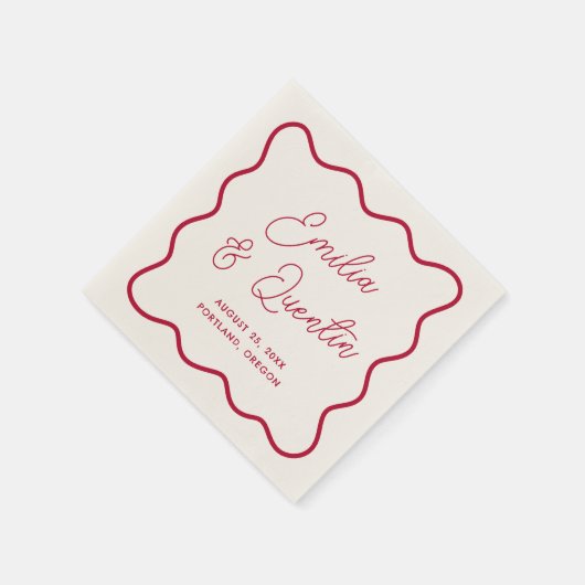 Modern Bold Red Wavy Frame Retro Wedding Serviette (Ecke)