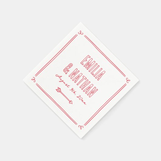 Modern Bold Retro Hand Drawn Cupid Wedding Serviette (Ecke)