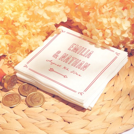 Modern Bold Retro Hand Drawn Cupid Wedding Serviette