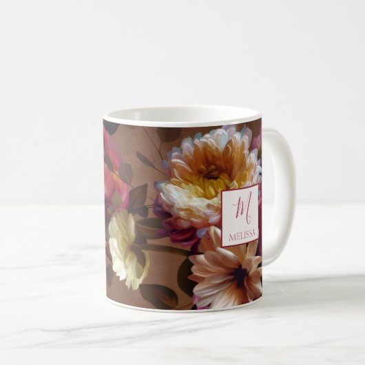 Modern Bold Rustic Floral | Monogram Gift Kaffeetasse (VorderseiteRechts)