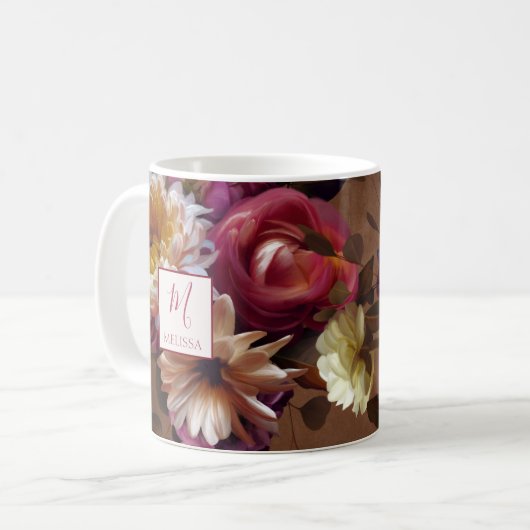 Modern Bold Rustic Floral | Monogram Gift Kaffeetasse (Vorderseite Links)