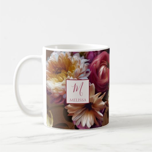 Modern Bold Rustic Floral | Monogram Gift Kaffeetasse (Links)
