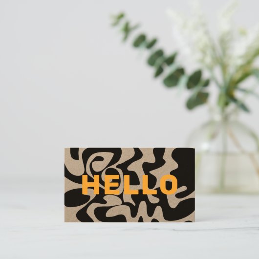 Modern Bold Schriftart Hello Black Orange Swirl Kr Visitenkarte (Stehend Vorderseite)