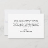 Modern Bold Script Black and White Baby Shower Dankeskarte (Rückseite)