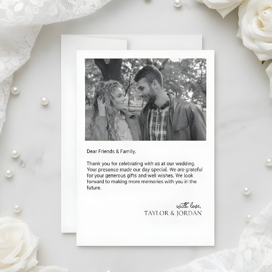 Modern Bold Script Heart Photo Wedding  Dankeskarte