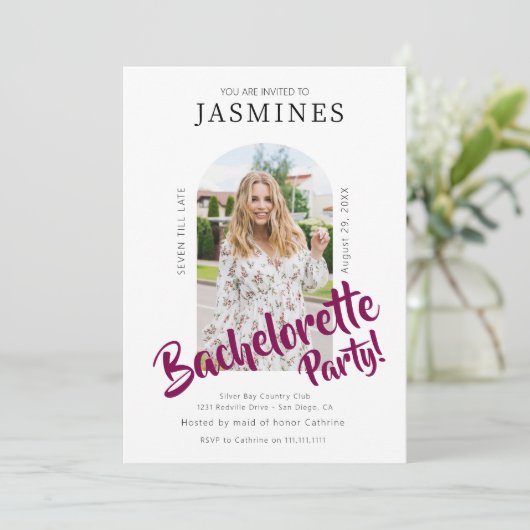 modern bold script  photo bachelorette Invitation  Einladung (Stehend Vorderseite)