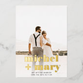 Modern bold script save the date wedding photo folieneinladung (Vorderseite)