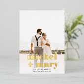 Modern bold script save the date wedding photo folieneinladung (Stehend vorne)