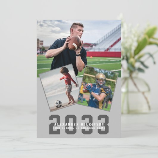 Modern Bold Script Sporty Typ 4 Foto Abschluss Einladung (Stehend Vorderseite)