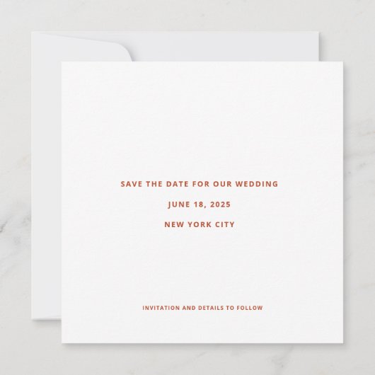 Modern Bold Terracotta Grosses Date Wedding Save The Date (Rückseite)
