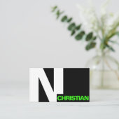 Modern Bold Typografie Initial Schwarz-weiß Green Visitenkarte (Stehend Vorderseite)