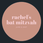 Modern Bold Typografy Terracotta Pink Bat Mitzvah Runder Aufkleber<br><div class="desc">Personalisierte moderne Bold Typografie Terracotta Pink Bat Mitzvah Klassischer Rundsticker</div>