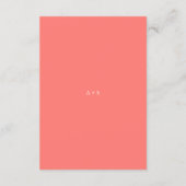 Modern Bold Vibrant Coral Simple Wedding Begleitkarte (Rückseite)