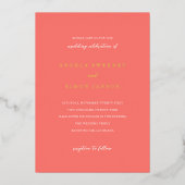 Modern Bold Vibrant Coral Simple Wedding Folieneinladung (Vorderseite)