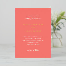 Modern Bold Vibrant Coral Simple Wedding Folieneinladung