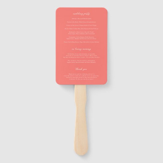 Modern Bold Vibrant Coral Simple Wedding Program Fächer (Rückseite)