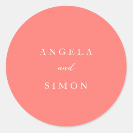 Modern Bold Vibrant Coral Simple Wedding Runder Aufkleber