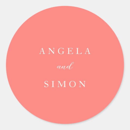 Modern Bold Vibrant Coral Simple Wedding Runder Aufkleber (Vorderseite)