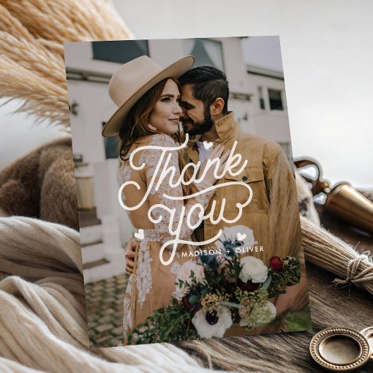 Modern Bold Vielen Dank Typografy Foto Wedding Postkarte