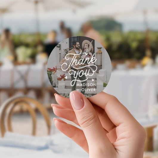 Modern Bold Vielen Dank Typografy Foto Wedding Runder Aufkleber