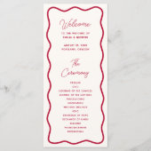 Modern Bold Wavy Frame Retro Red Wedding Programm (Vorderseite)