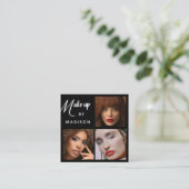 Modern Bold White Script 3 Photo Makeup Quadratische Visitenkarte (Stehend Vorderseite)