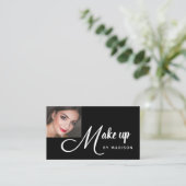 Modern Bold White Script Photo Makeup Visitenkarte (Stehend Vorderseite)