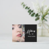 Modern Bold White Script Photo Makeup Visitenkarte (Stehend Vorderseite)