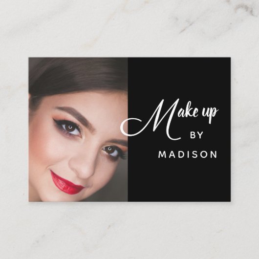 Modern Bold White Script Photo Makeup Visitenkarte (Vorderseite)