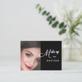 Modern Bold White Script Photo Makeup Visitenkarte (Stehend Vorderseite)
