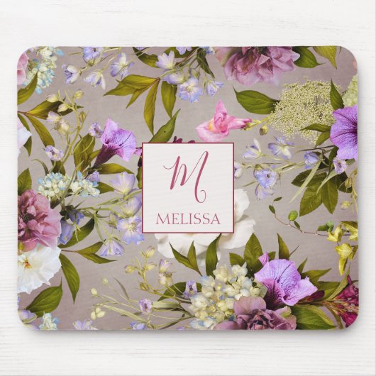 Modern Bold Wildflower Purple | Monogram Gift Mousepad (Vorne)