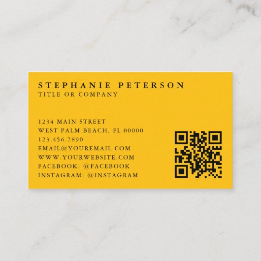 Modern Bold Yellow Floral Custom Logo QR Code Visitenkarte (Rückseite)