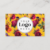 Modern Bold Yellow Floral Custom Logo QR Code Visitenkarte (Vorderseite)