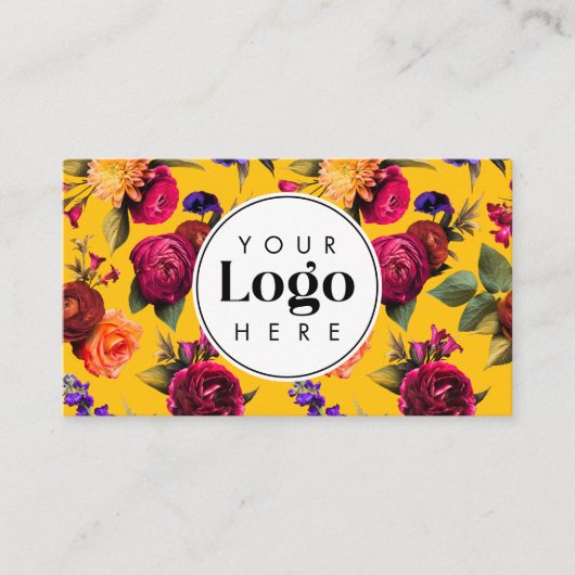 Modern Bold Yellow Floral Custom Logo QR Code Visitenkarte (Vorderseite)