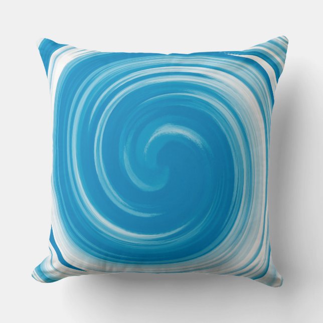 Modern Bondi blue Swirl Abstrakte Kunst Kissen (Vorderseite)