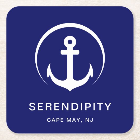 Modern Boote Monogram Navy Blue Rechteckiger Pappuntersetzer (Vorderseite)