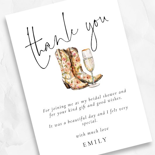 Modern Boots und Bubbly Brautparty Vielen Dank Karte