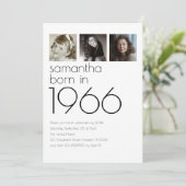 Modern Born in 1966 4 Photos 60th Birthday Party Einladung (Stehend Vorderseite)