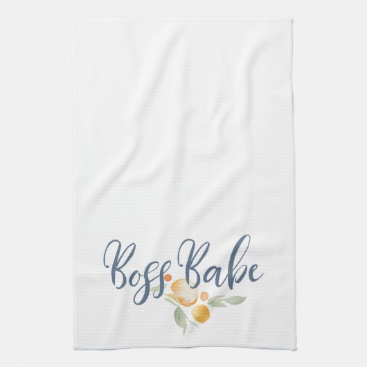 Modern Boss Babe Blue und Peach Geschirrtuch (Vertikal)