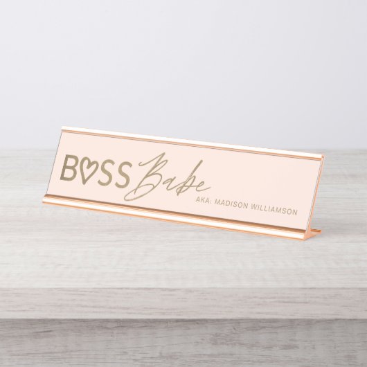 Modern Boss Babe Stilvoll Rosa & Gold Schreibtischnamensplakette (Vorderseite )