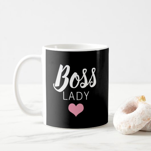 Modern Boss Lady Black Pink Herzbuch Kaffeetasse (Mit Donut)