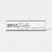 Modern Boss Lady Stylish White Gray Marble & Black Schreibtischnamensplakette (Vorderseite )