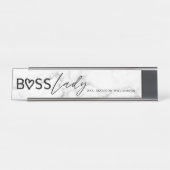 Modern Boss Lady Stylish White Gray Marble & Black Schreibtischnamensplakette (Vorderseite )